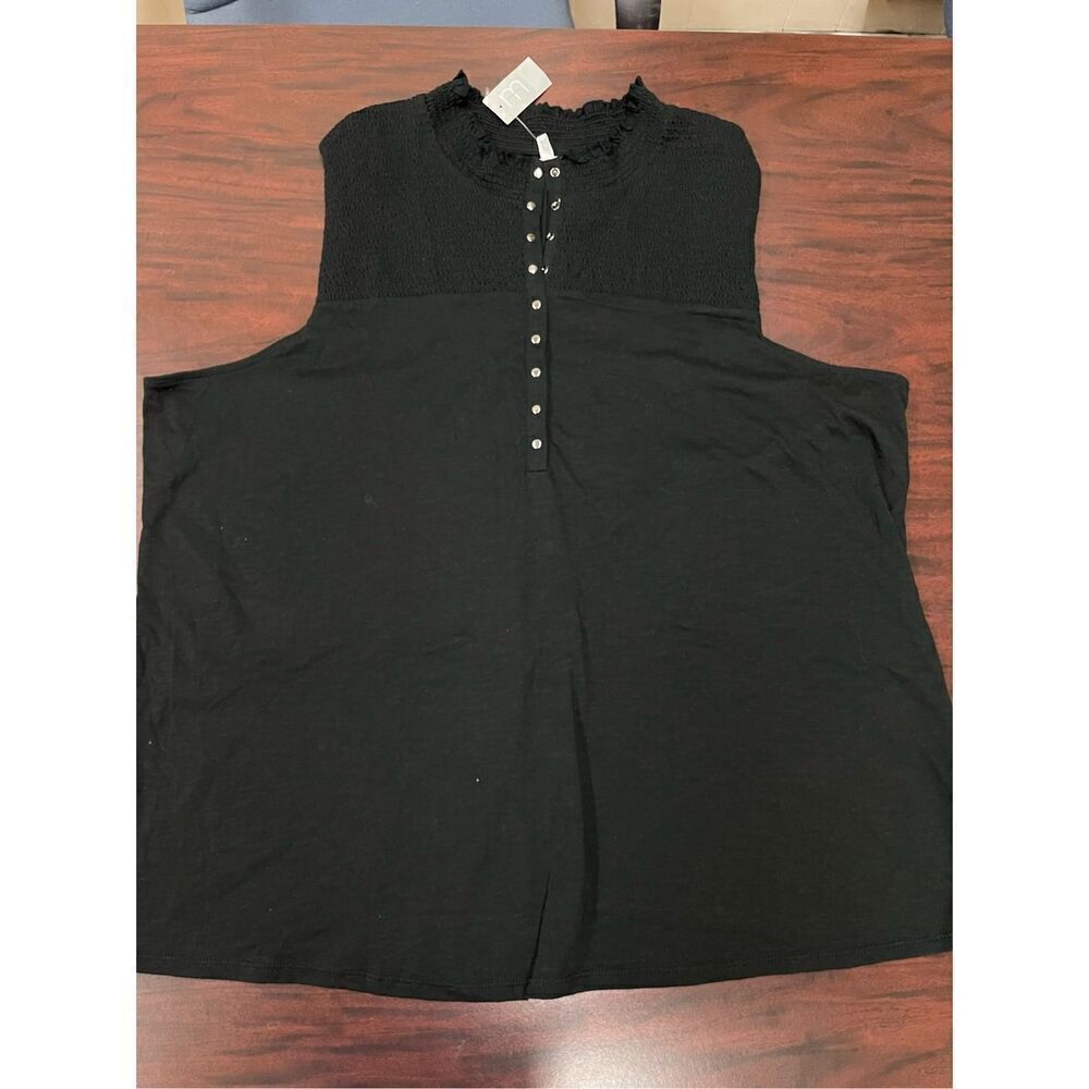NWT Maurices Mock Neck Smock Henley Black Button Snap Tank Top Size 3X